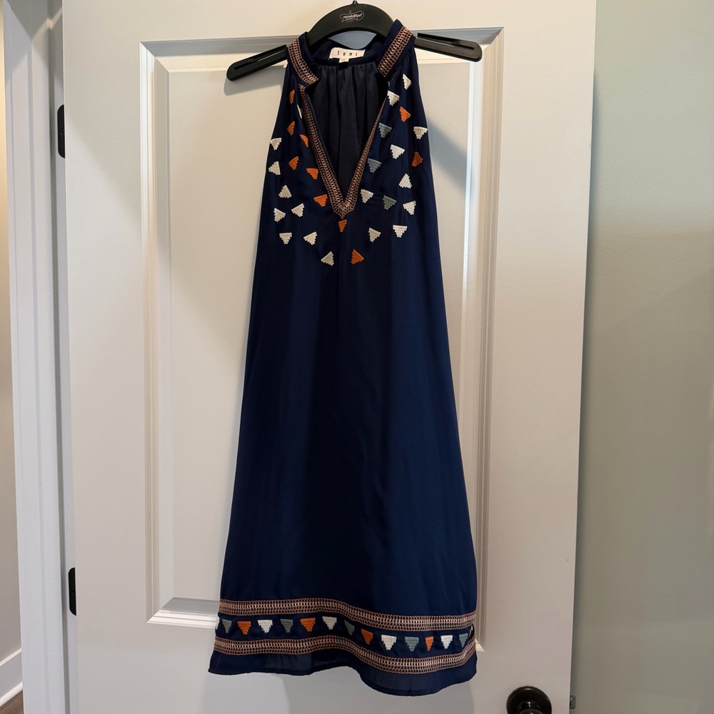 THML Navy Halter Dress with Multicolor Triangle Stitching